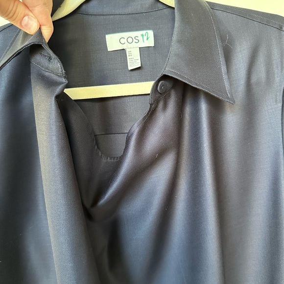 COS Deconstructed Wool Midi Shirt Dress - Collar Button Minimalist Utility sz 8 - Picture 8 of 9